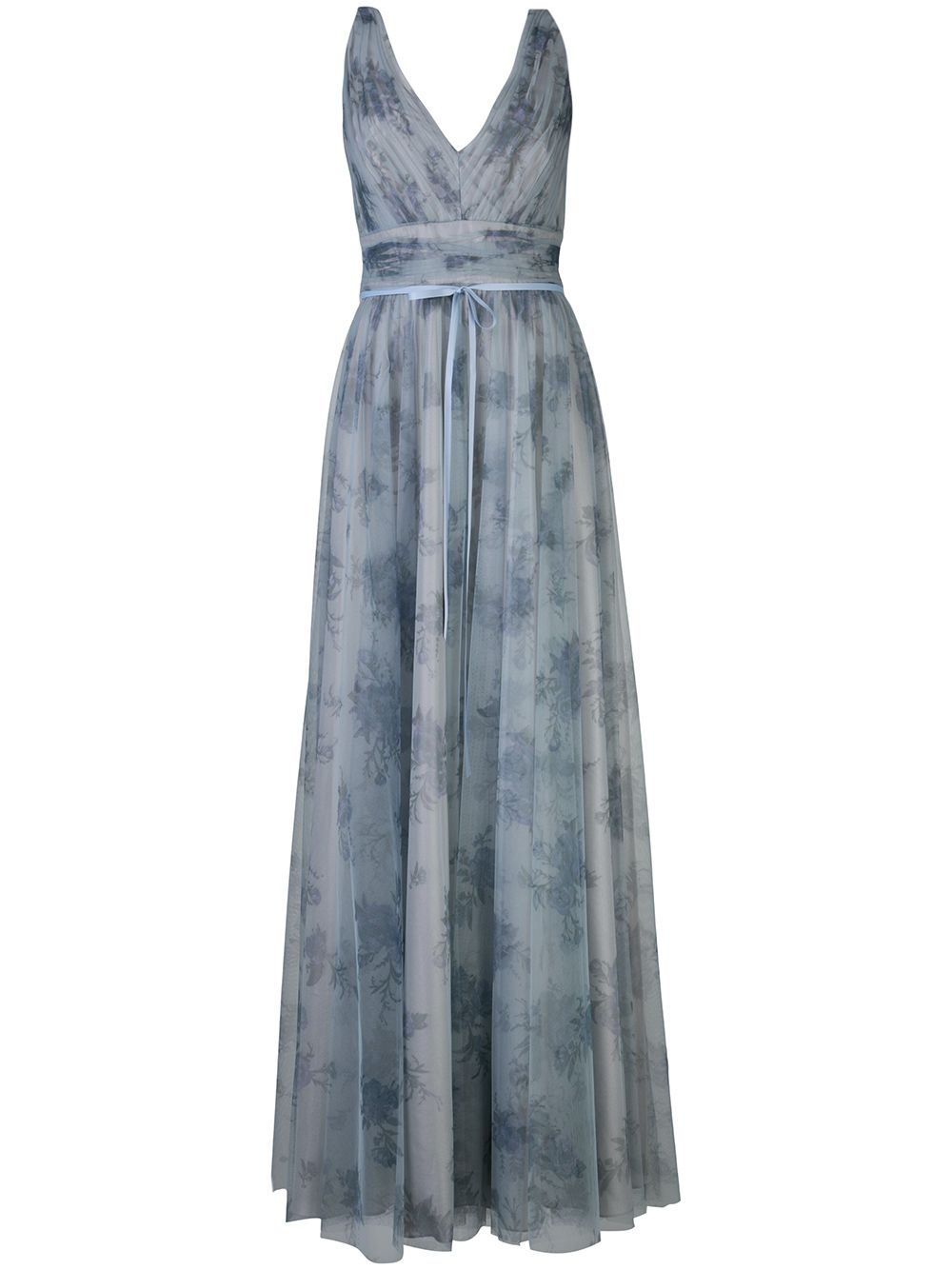 Marchesa Notte Bridesmaids 花卉印花薄纱连衣裙 - 蓝色
