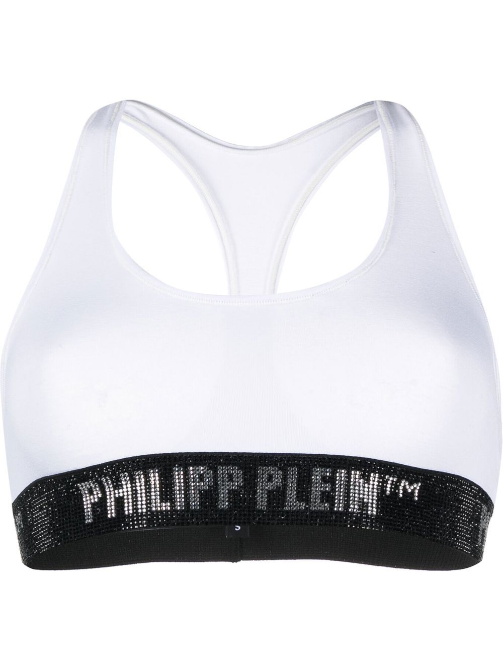 Philipp Plein logo缀饰棉运动文胸 - 白色