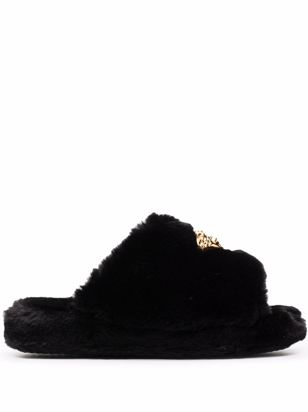 Versace Icon 人造皮草拖鞋 - 黑色