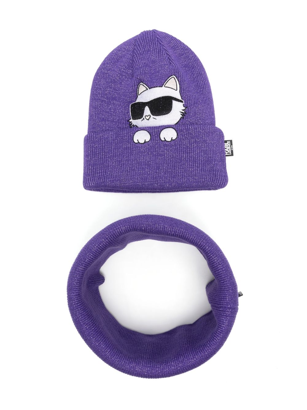 Karl Lagerfeld Kids Choupette 套头帽与围脖套装 - 紫色