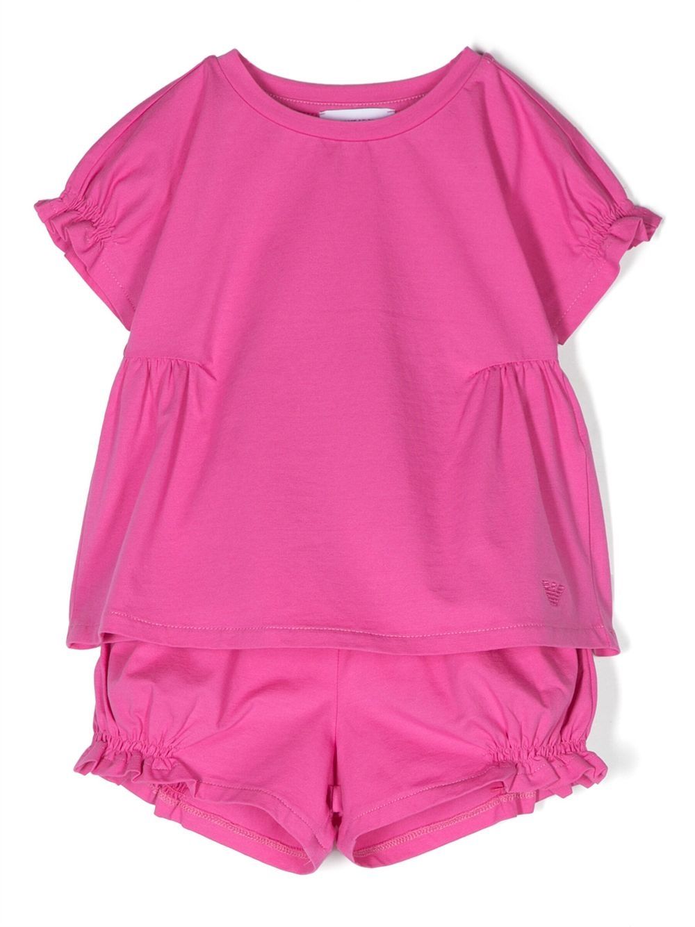 Emporio Armani Kids 荷叶边细节短裤套装 - 粉色
