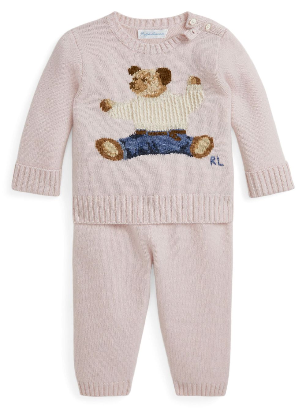 POLO RALPH LAUREN KIDS Polo Bear 嵌花针织两件式套装 - 中性色
