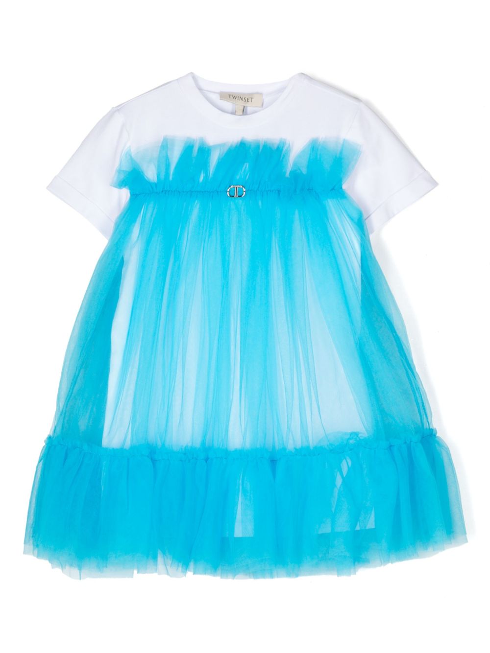 TWINSET Kids 荷叶边薄纱层搭迷你连衣裙 - 蓝色