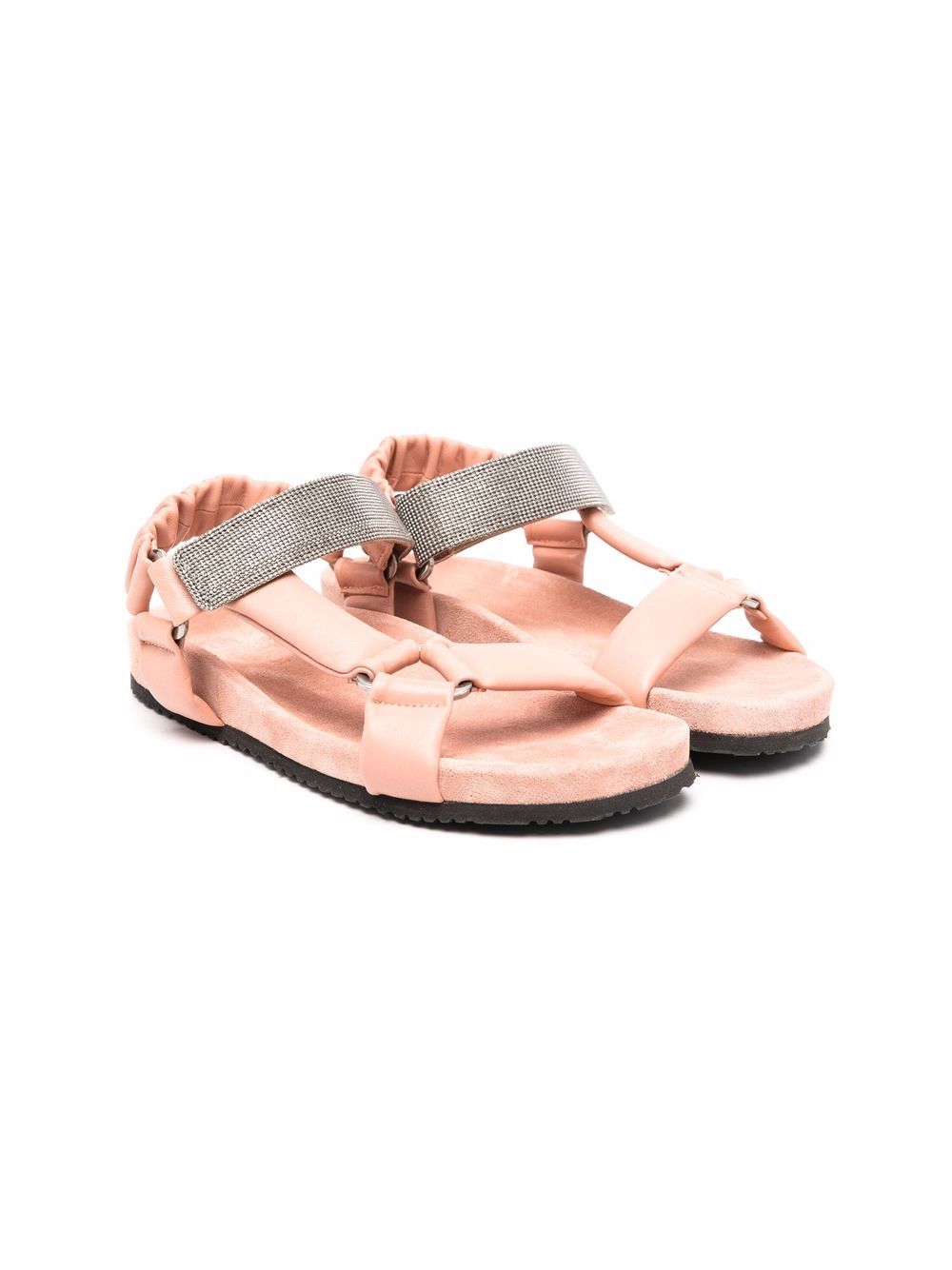 Brunello Cucinelli Kids 铆钉魔术贴凉鞋 - 粉色