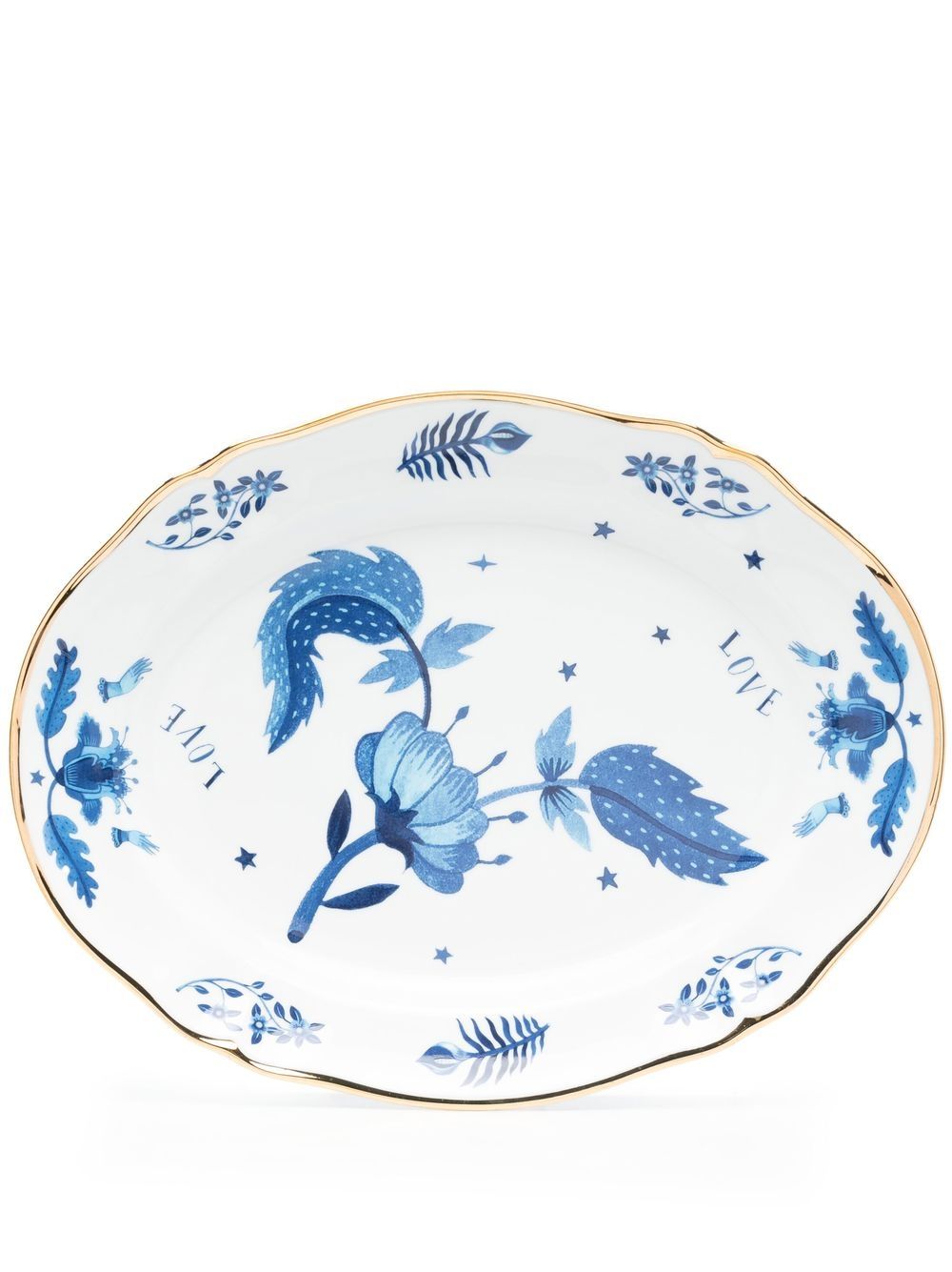 Bitossi Home 花卉印花椭圆形托盘 - 白色