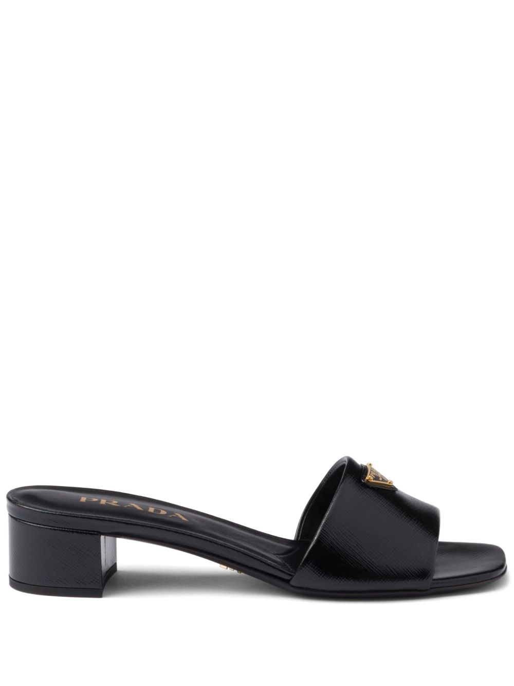 Prada logo贴花低跟穆勒鞋 - 黑色