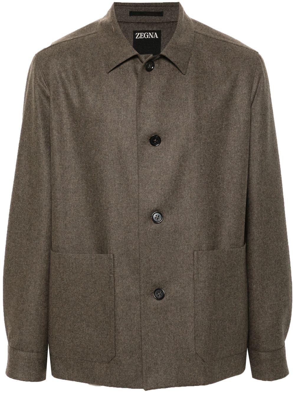 Zegna 羊毛衬衫式夹克 - 褐色