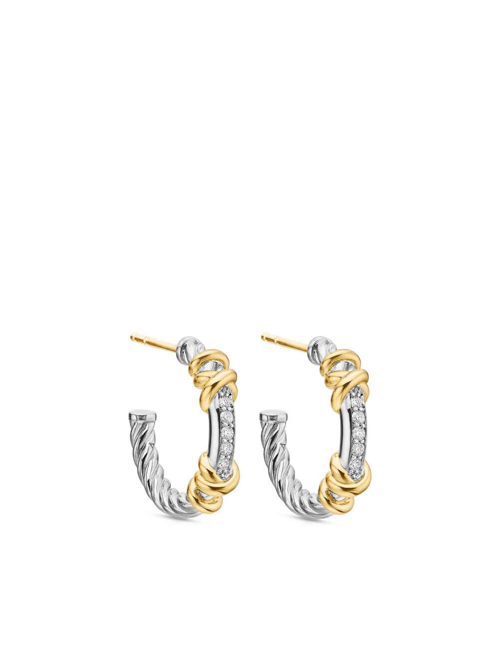 David Yurman 18K黄金纯银 Petite Helena 钻石耳环 - 银色