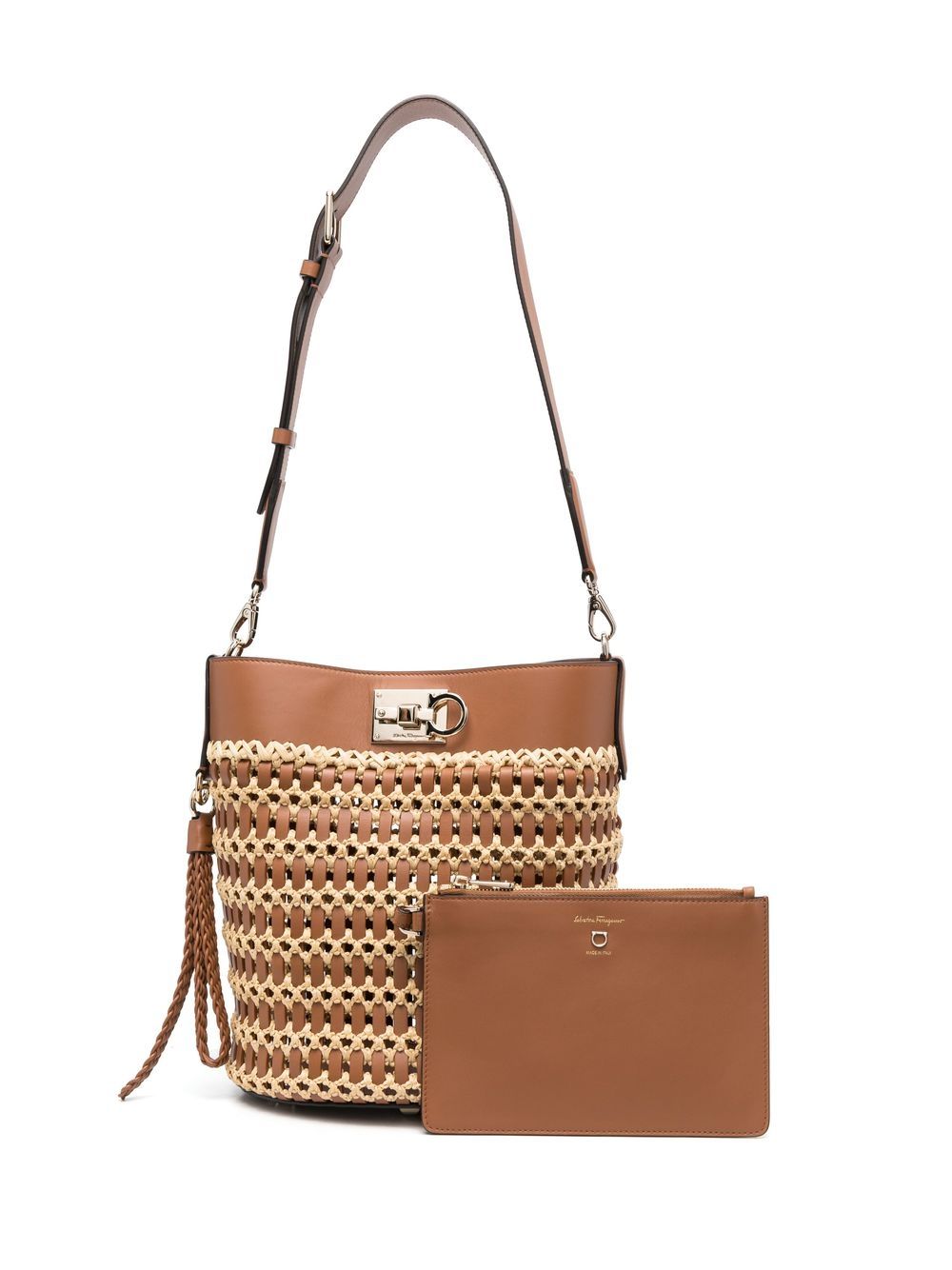 Ferragamo Trifolio 拉菲草手提包 - 褐色
