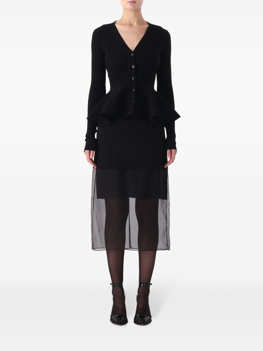 Jason Wu V领束腰伞摆开衫 - 黑色