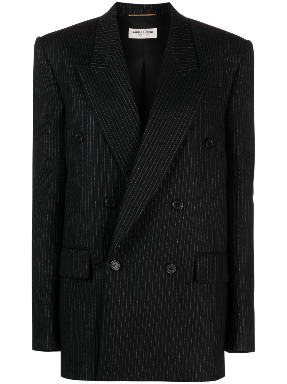 Saint Laurent 细条纹双排扣西装夹克 - 黑色