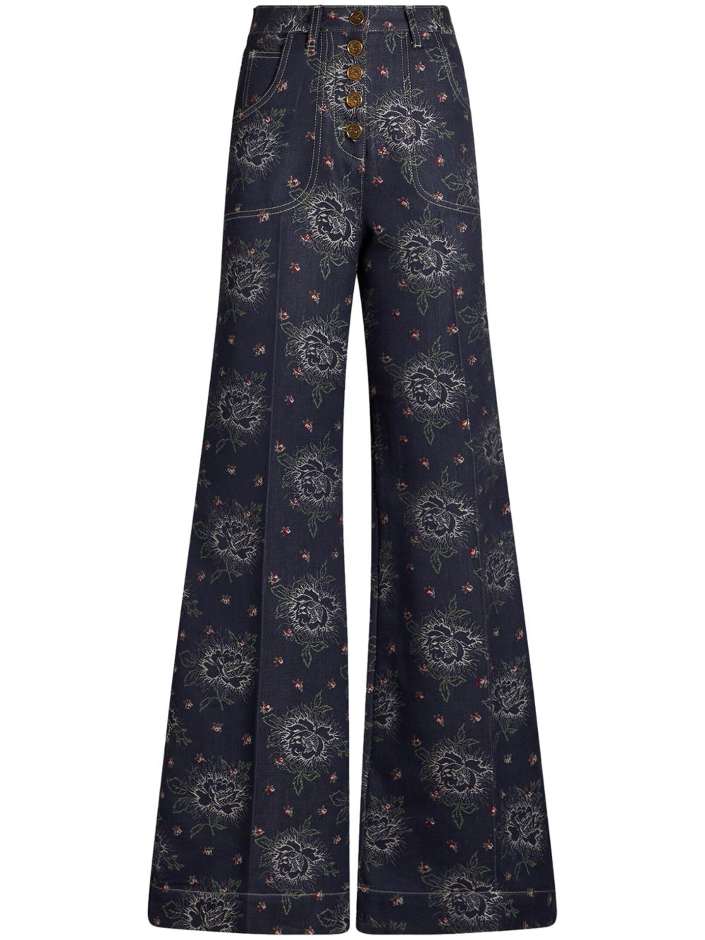 ETRO 花卉提花喇叭牛仔裤 - 蓝色