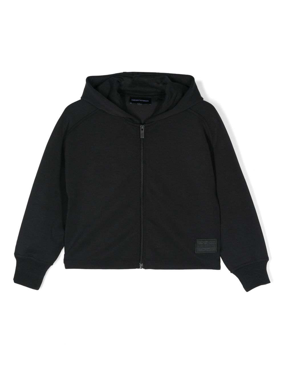 Emporio Armani Kids 标贴拉链连帽衫 - 黑色