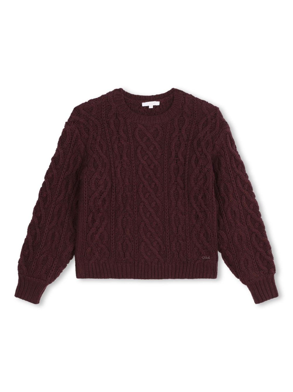 Chloé Kids 粗绞花针织长袖毛衣 - 红色