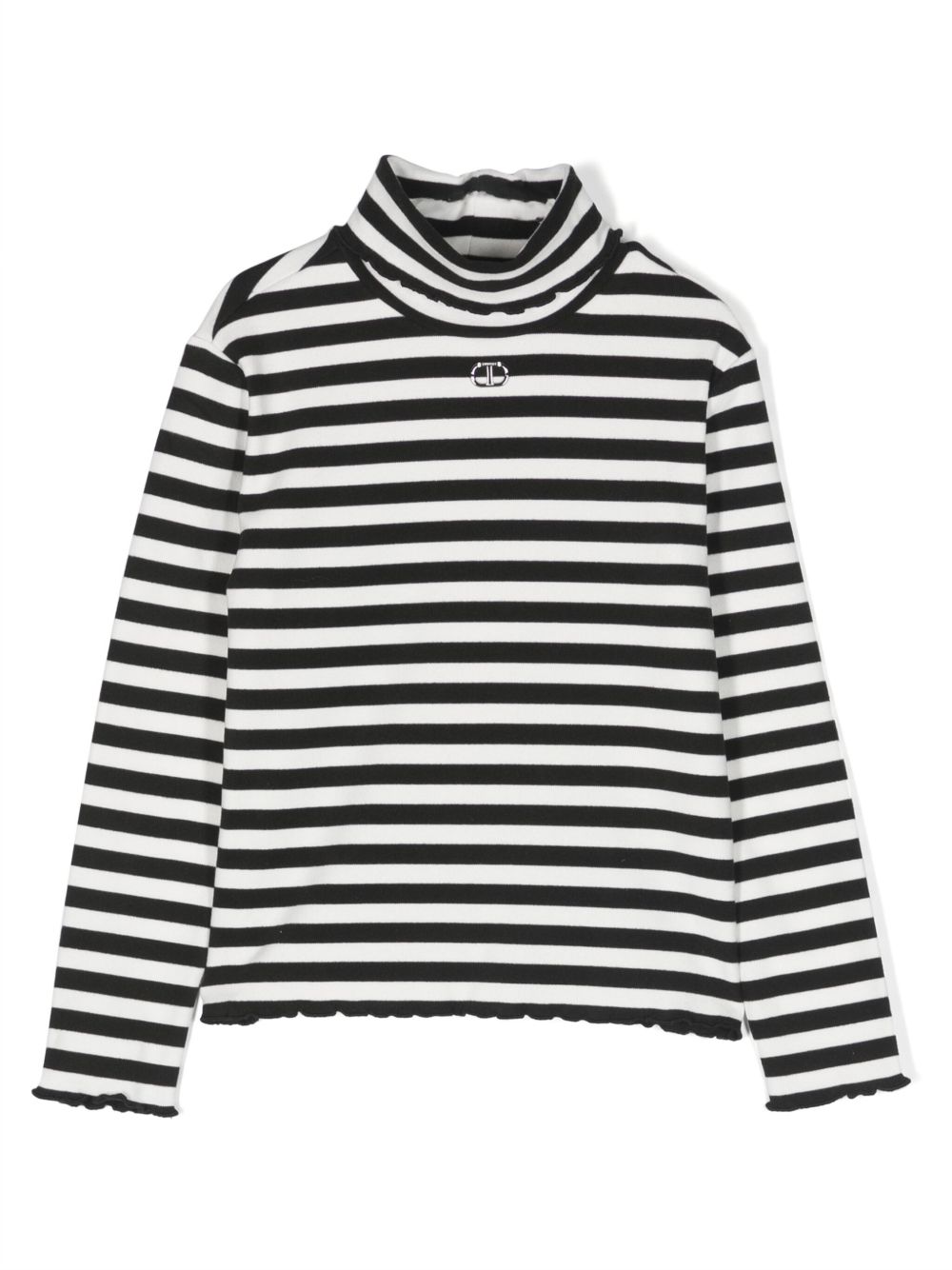 TWINSET Kids 条纹高领上衣 - 黑色