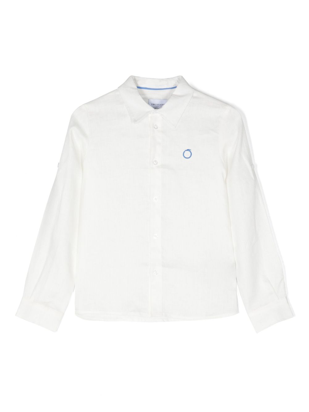 TRUSSARDI JUNIOR logo刺绣亚麻衬衫 - 白色