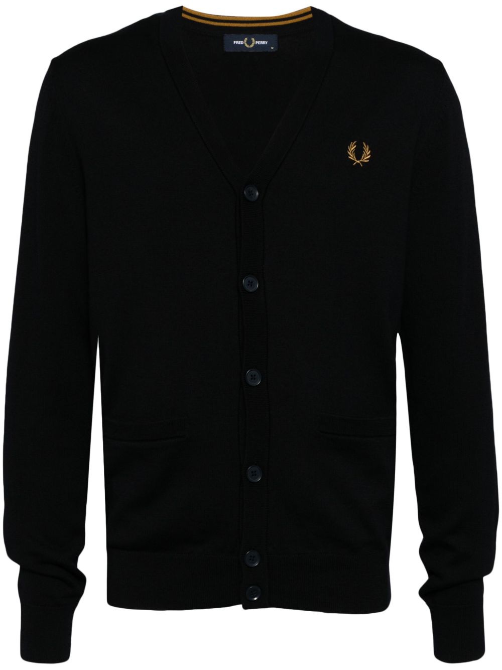 Fred Perry logo刺绣V领开衫 - 黑色