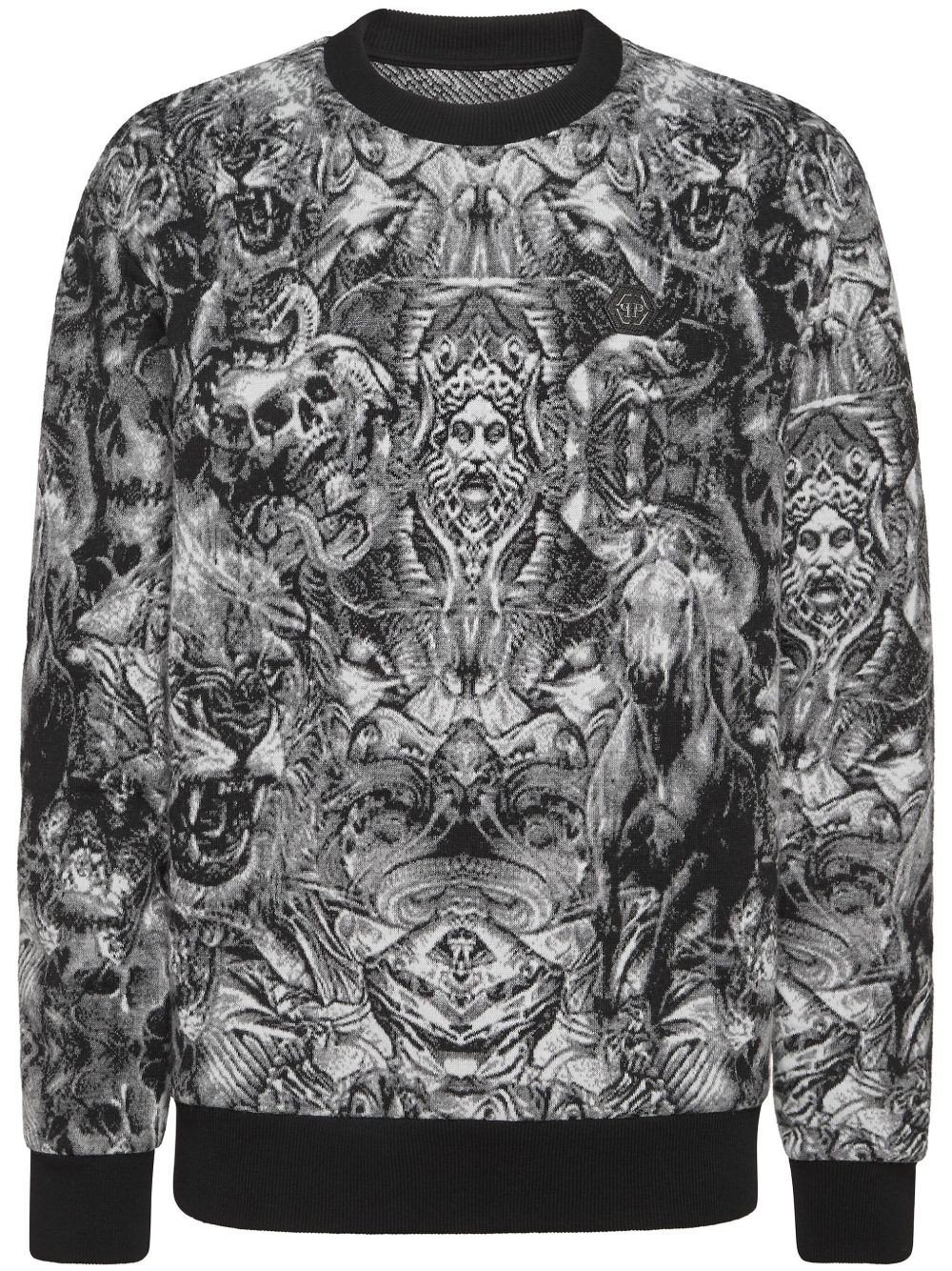 Philipp Plein 刺青提花圆领毛衣 - 黑色