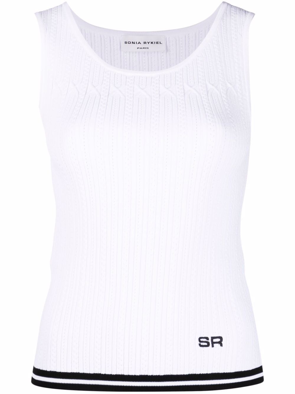Sonia Rykiel logo刺绣网眼编织坦克背心 - 白色