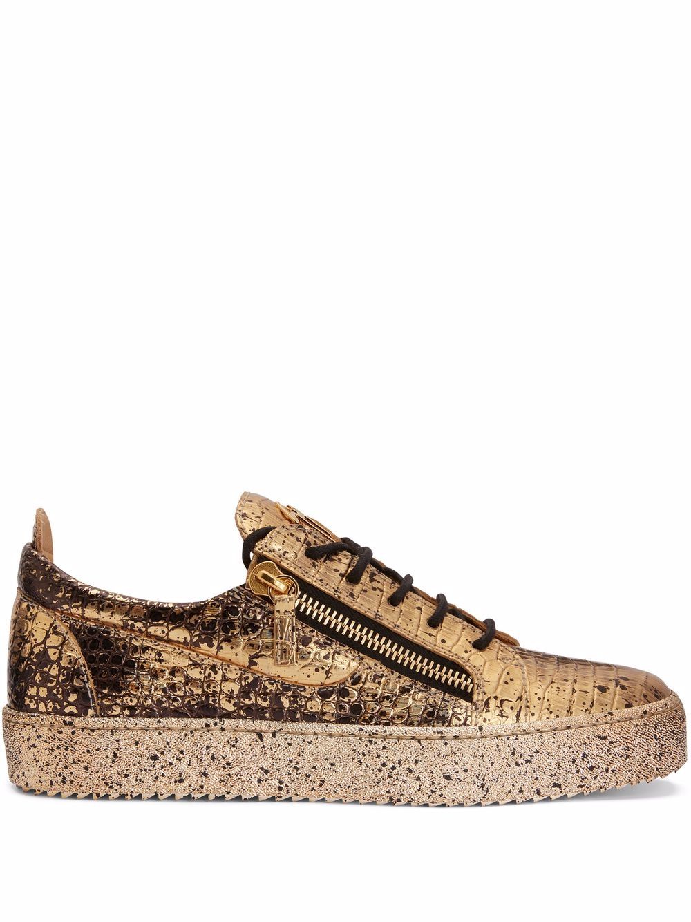 Giuseppe Zanotti Frankie 仿鳄鱼纹皮质运动鞋 - 金色