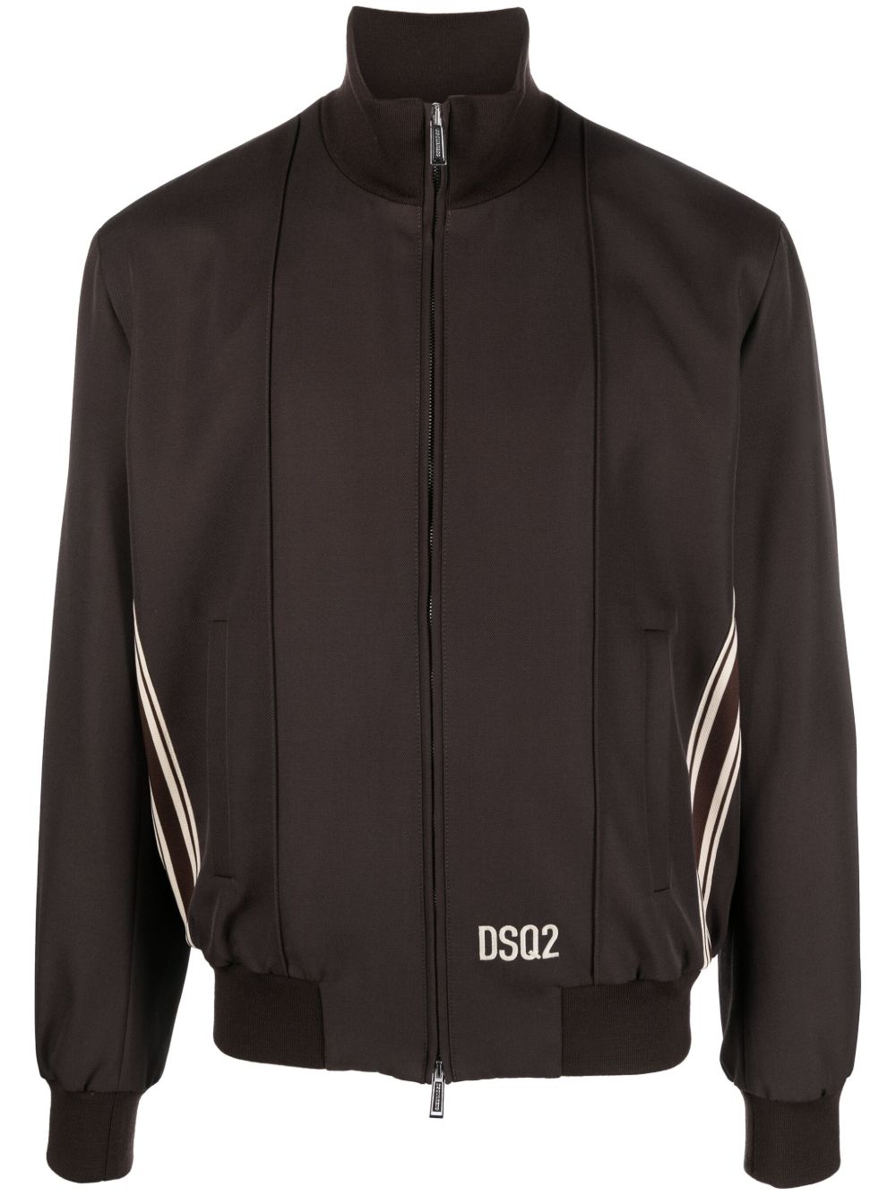 DSQUARED2 logo印花条纹细节飞行员夹克 - 褐色