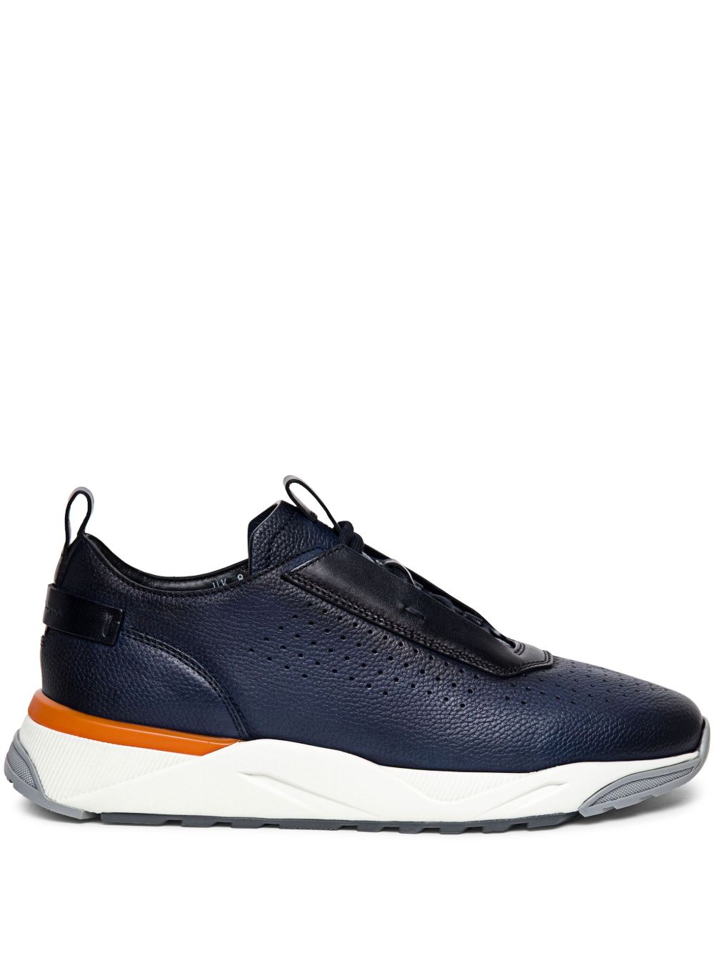 Santoni 穿孔皮质运动鞋 - 蓝色