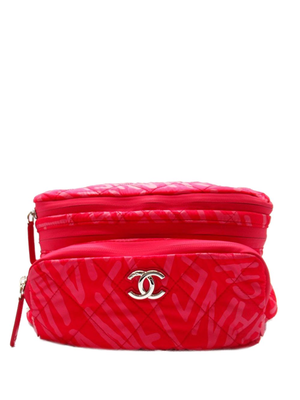 CHANEL Pre-Owned 印花logo菱形绗缝两用双肩包（2021-2023年典藏款） - 粉色