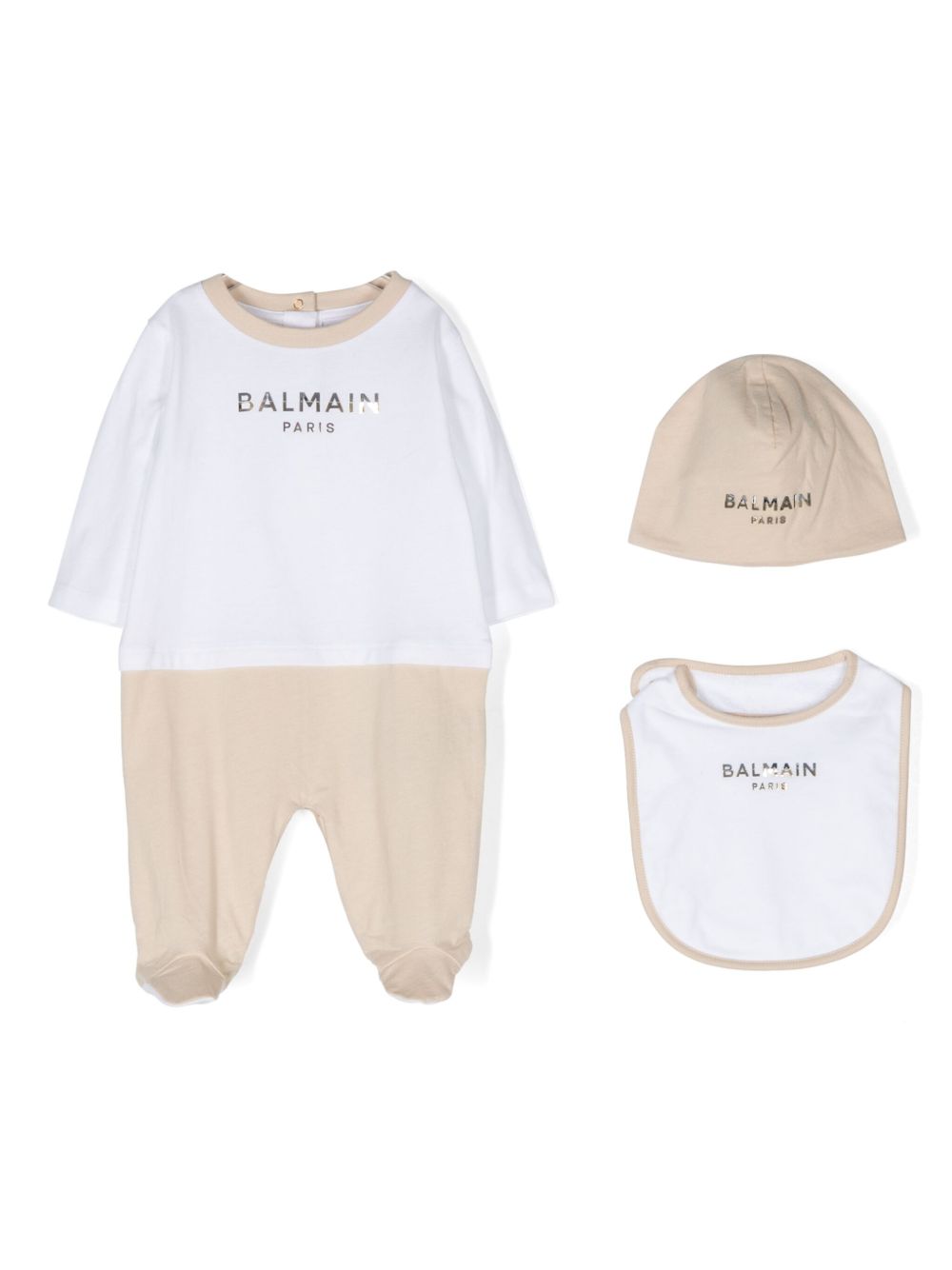 Balmain Kids logo贴花棉连体睡衣 - 白色