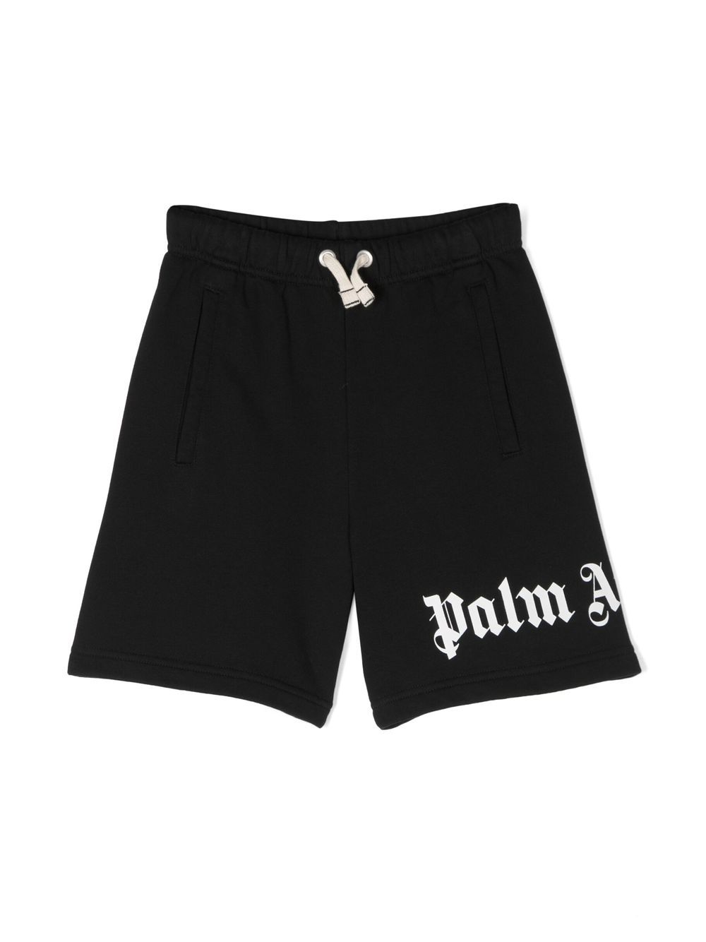 Palm Angels Kids logo印花棉短裤 - 黑色