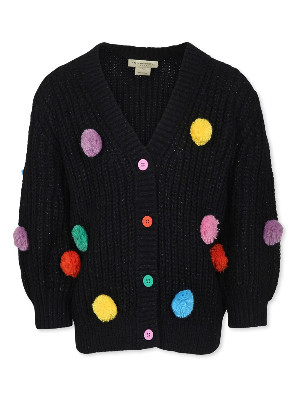 Stella McCartney Kids 绒球细节开衫 - 黑色