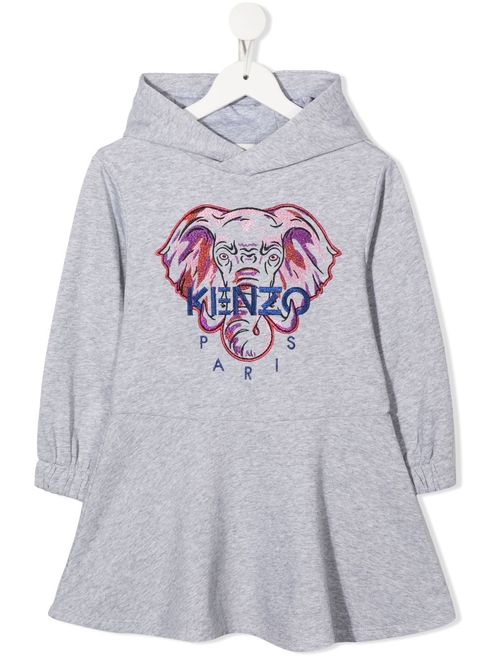 Kenzo Kids Elephant 刺绣连帽连衣裙 - 灰色