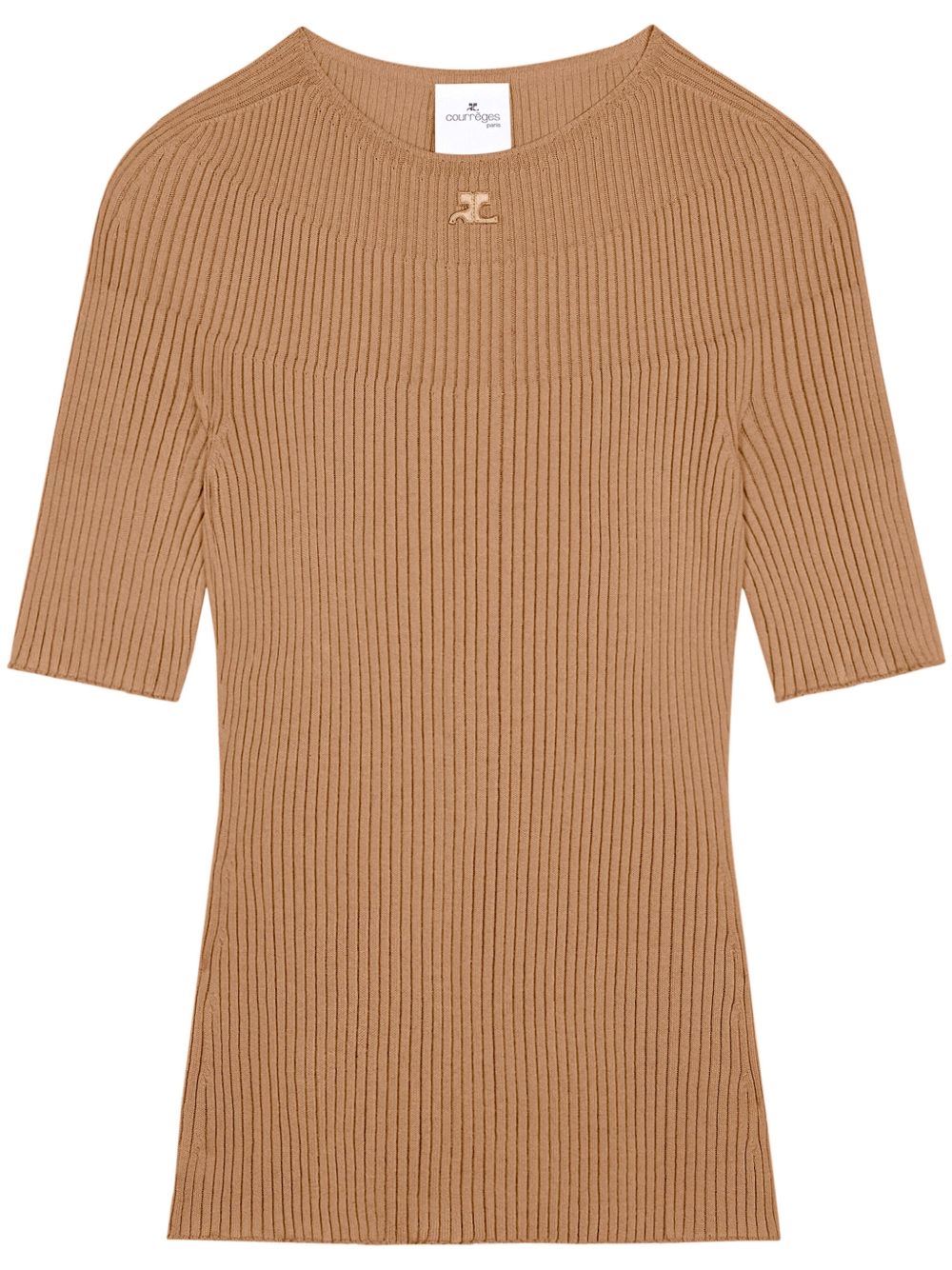 Courrèges logo刺绣棉混纺毛衣 - 褐色