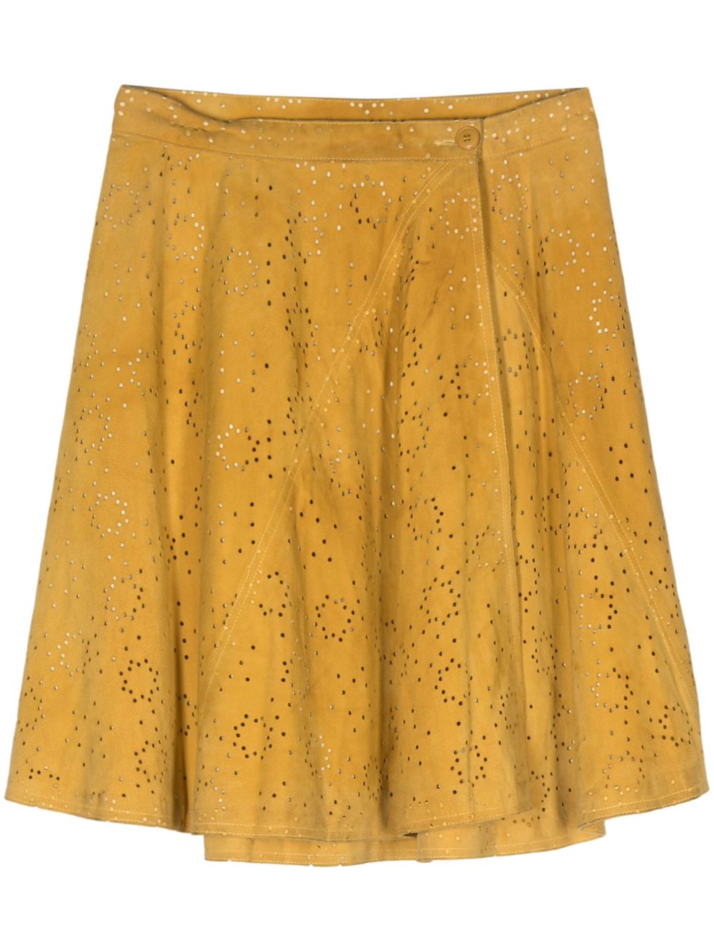 Alaïa Pre-Owned 绒面皮裹身式半身裙（1980年代典藏款） - 黄色