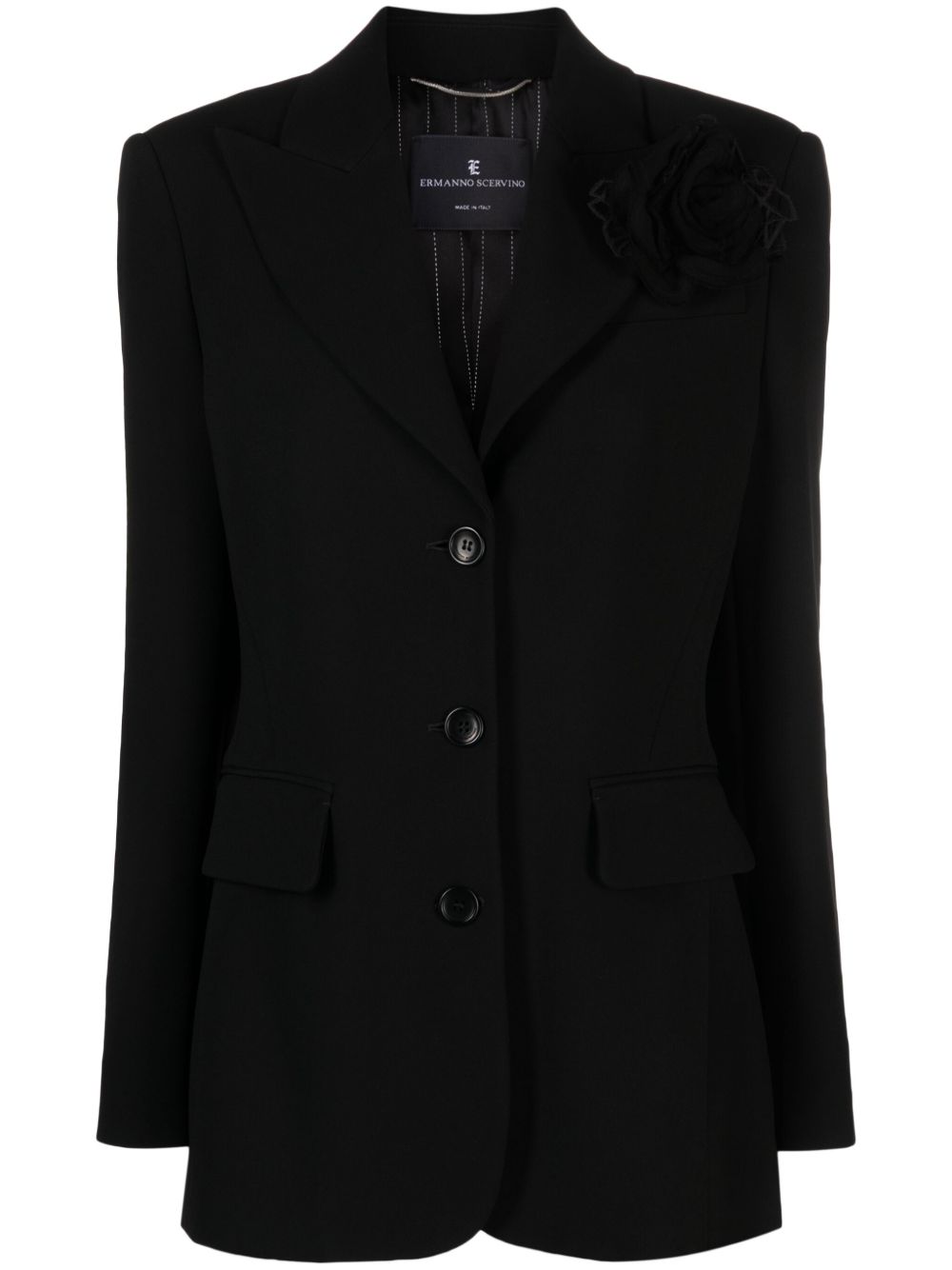 Ermanno Scervino 花卉贴花单排扣西装夹克 - 黑色