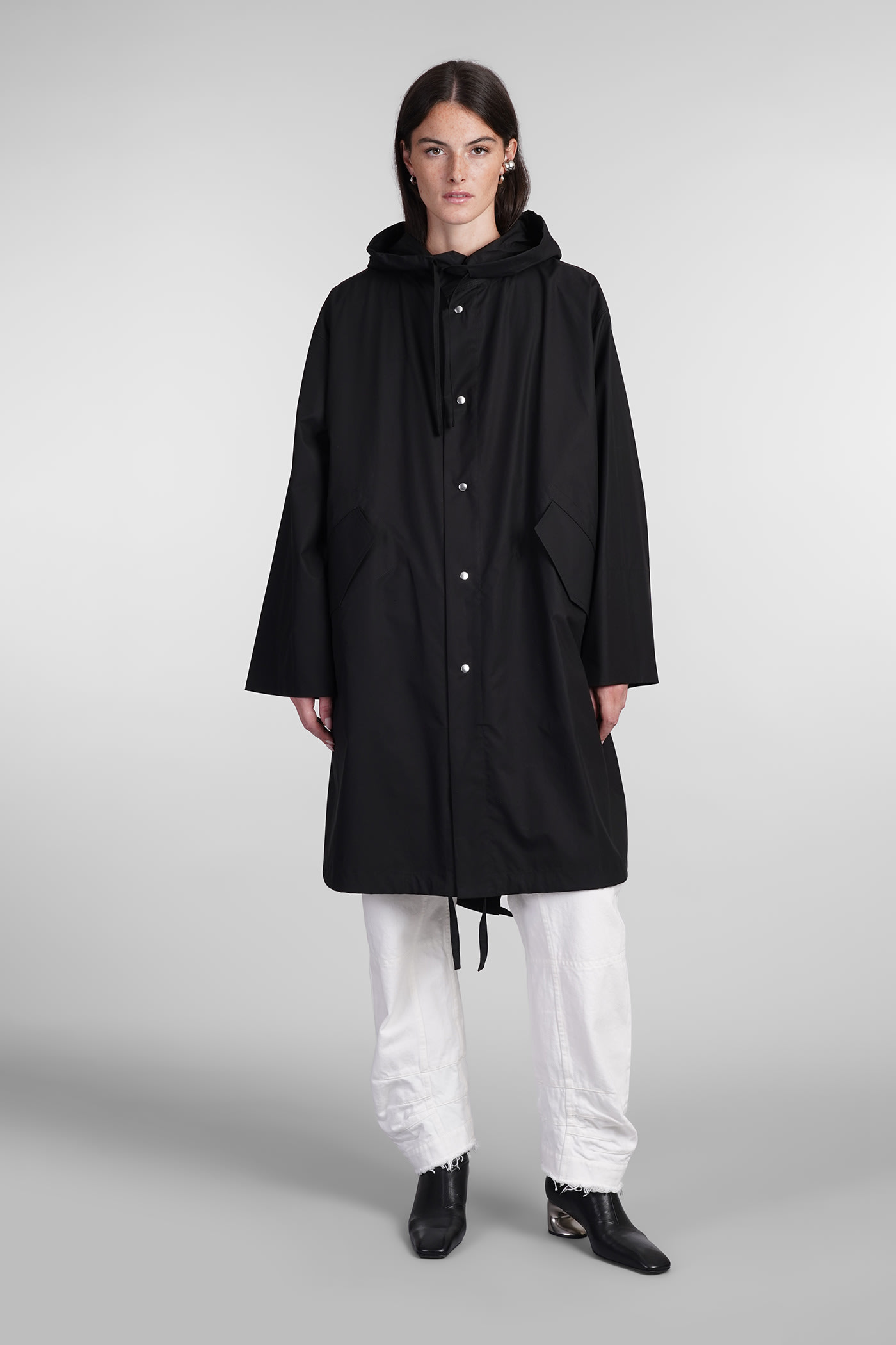 Jil Sander 黑色连帽中长款派克大衣