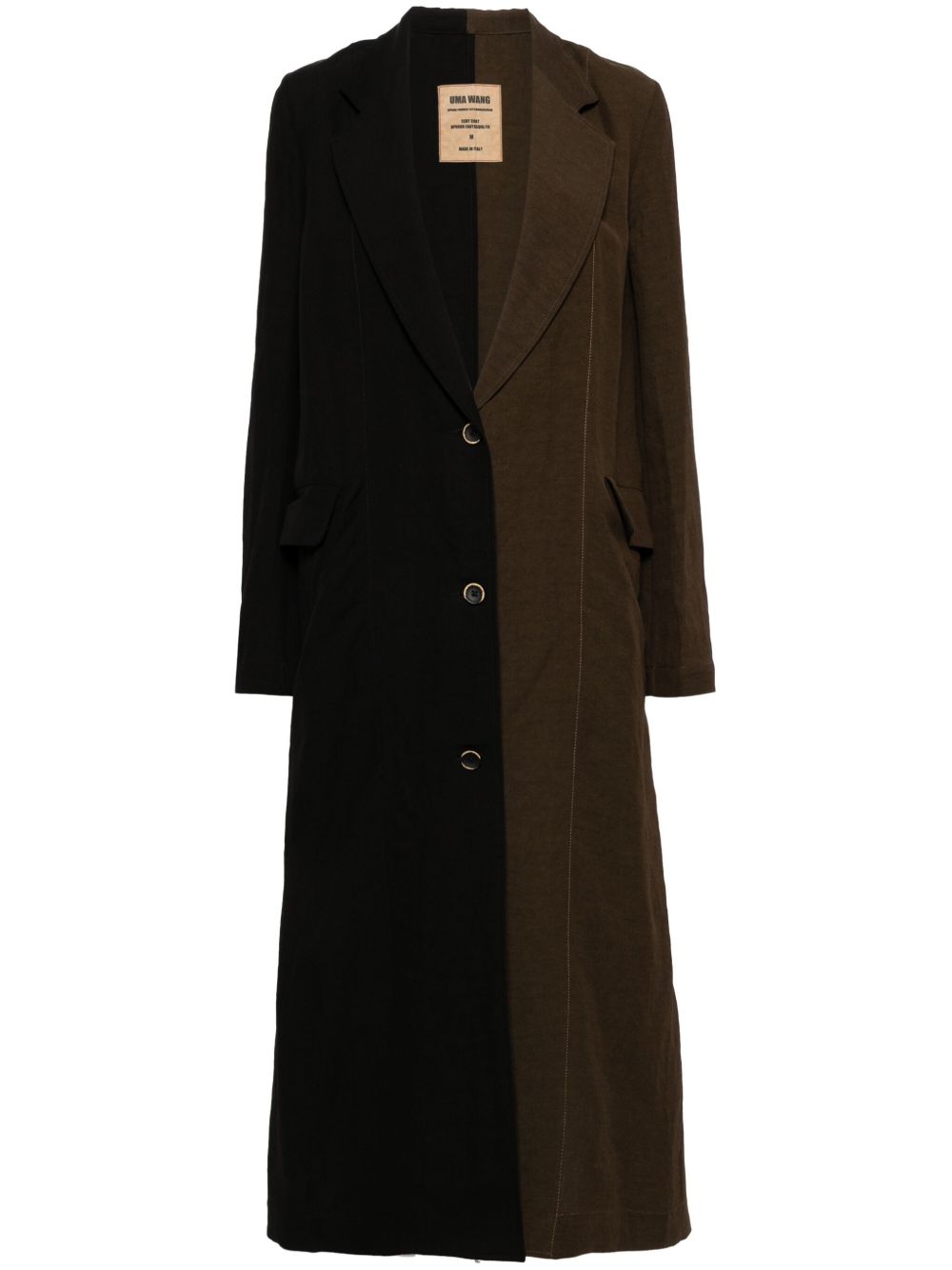 Uma Wang two-tone single-breasted coat - 褐色