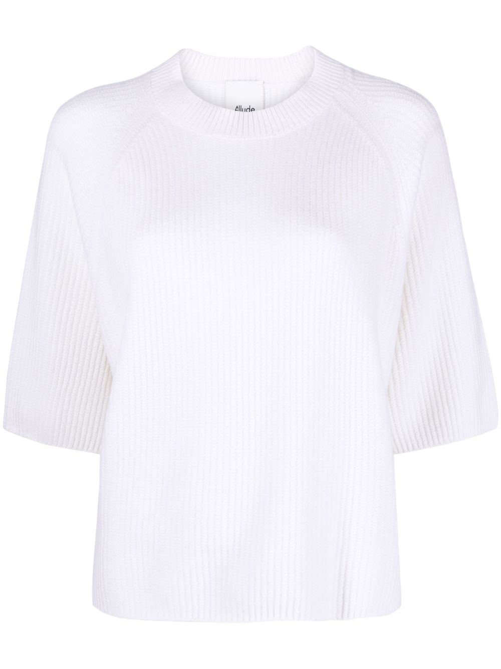 Allude 五分袖罗纹羊绒毛衣 - 白色