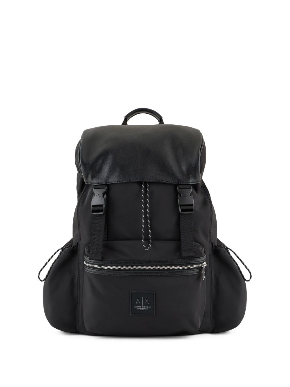 Armani Exchange 标贴拉链双肩包 - 黑色