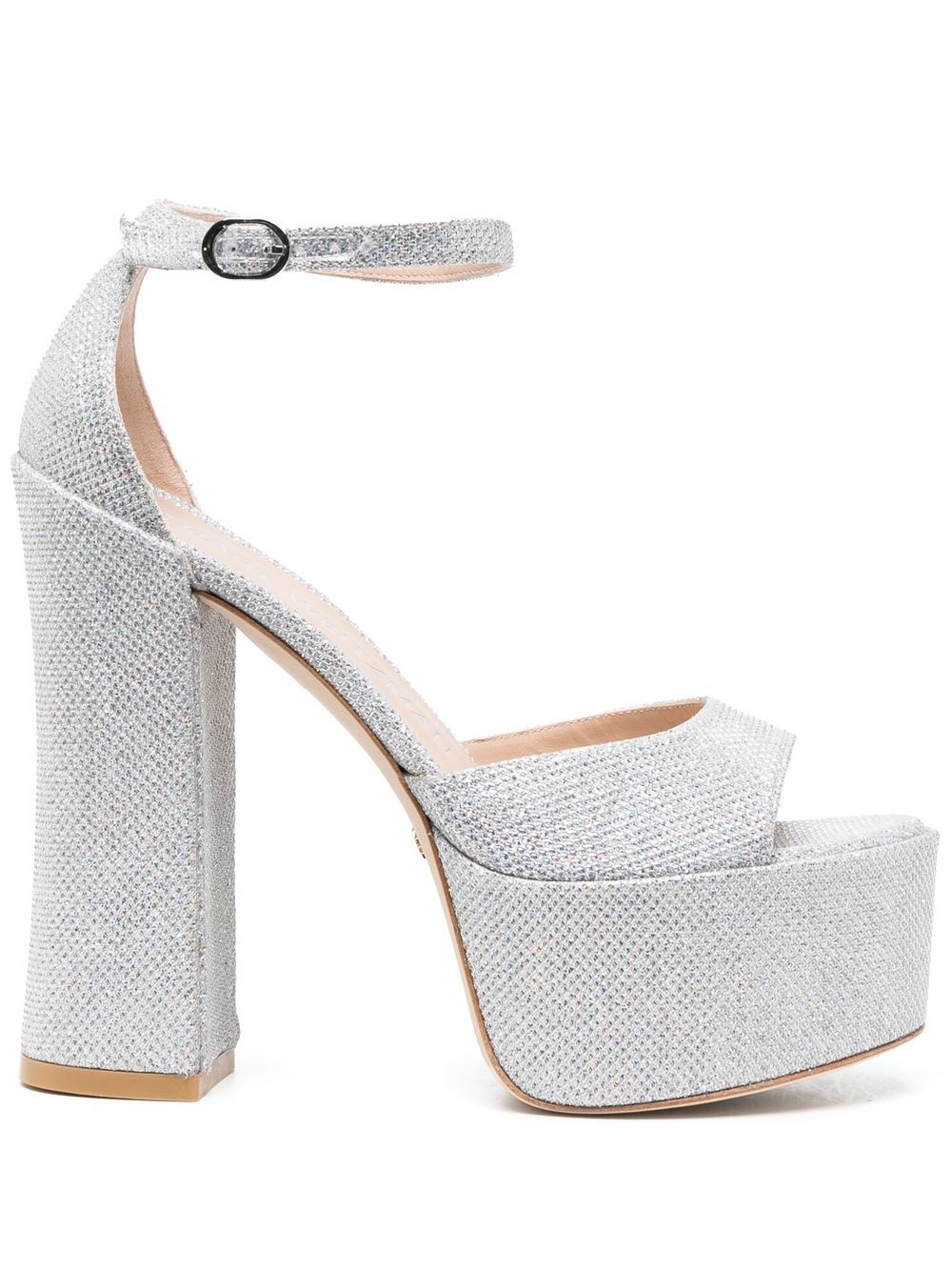 Stuart Weitzman 亮片金葱水台式高跟凉鞋 - 银色