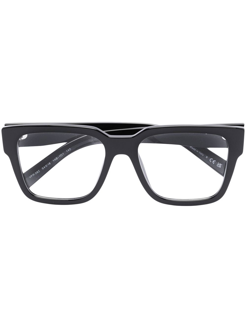 Prada Eyewear 三角形logo标牌方形镜框眼镜 - 黑色