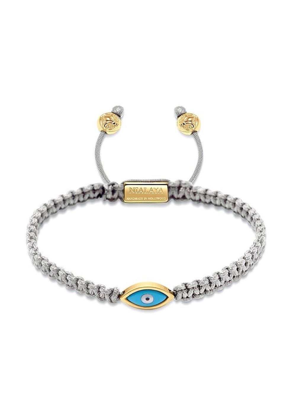 Nialaya Jewelry 恶魔之眼吊饰编织手链 - 灰色