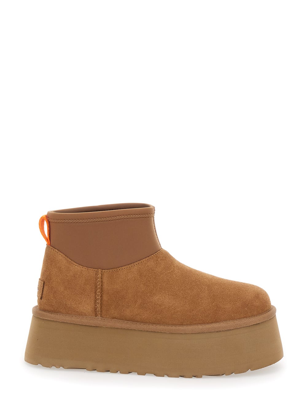 Brown Ugg Classic Mini Dipper Ankle Boots With Fabric Insert In Suede Woman