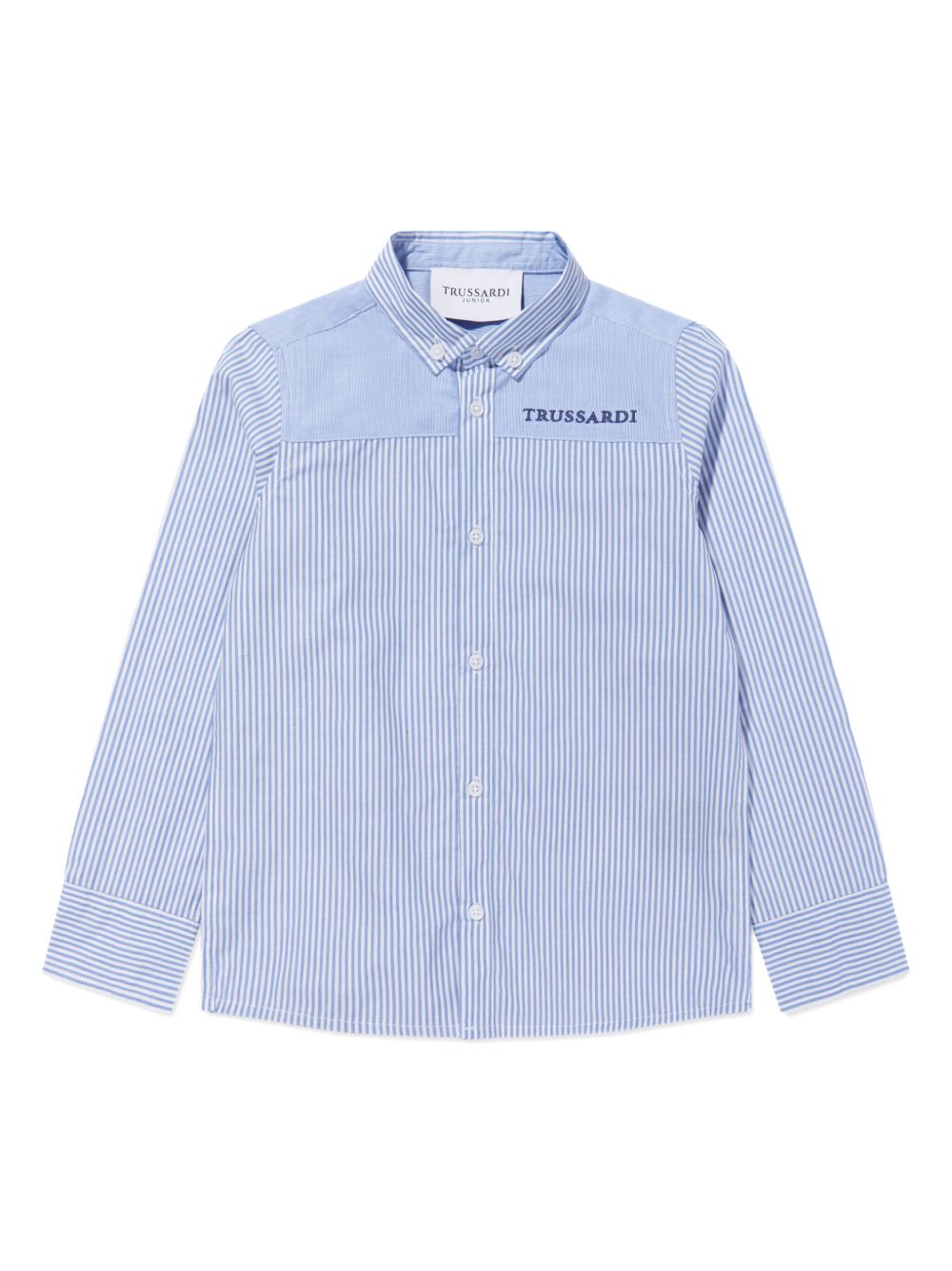 TRUSSARDI JUNIOR logo刺绣条纹衬衫 - 蓝色