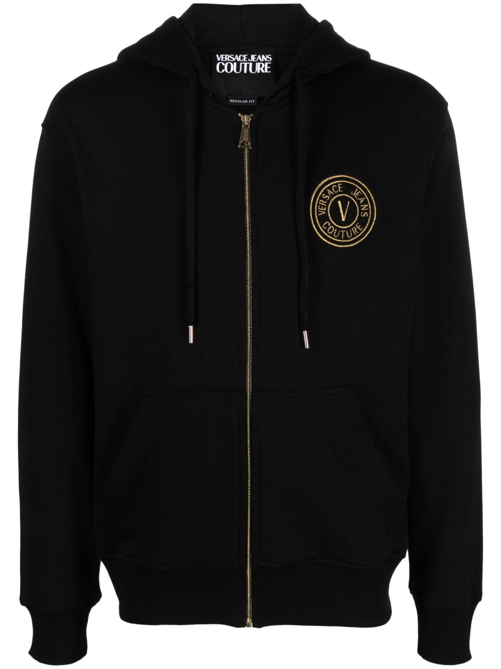 Versace Jeans Couture logo刺绣棉连帽衫 - 黑色