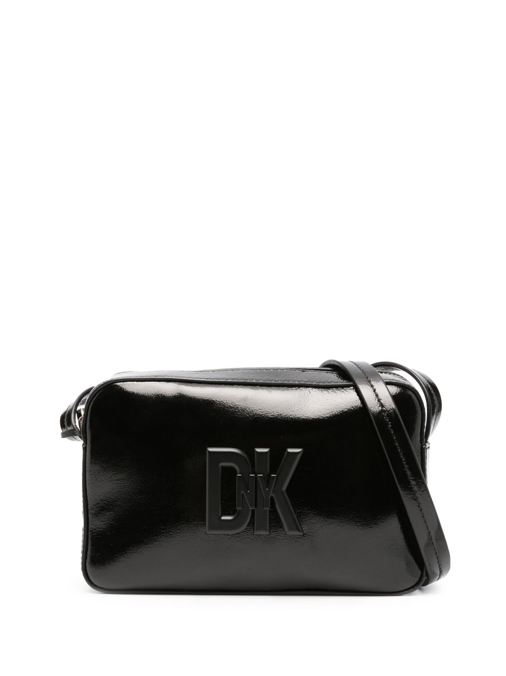 DKNY logo标牌皮质斜挎包 - 黑色