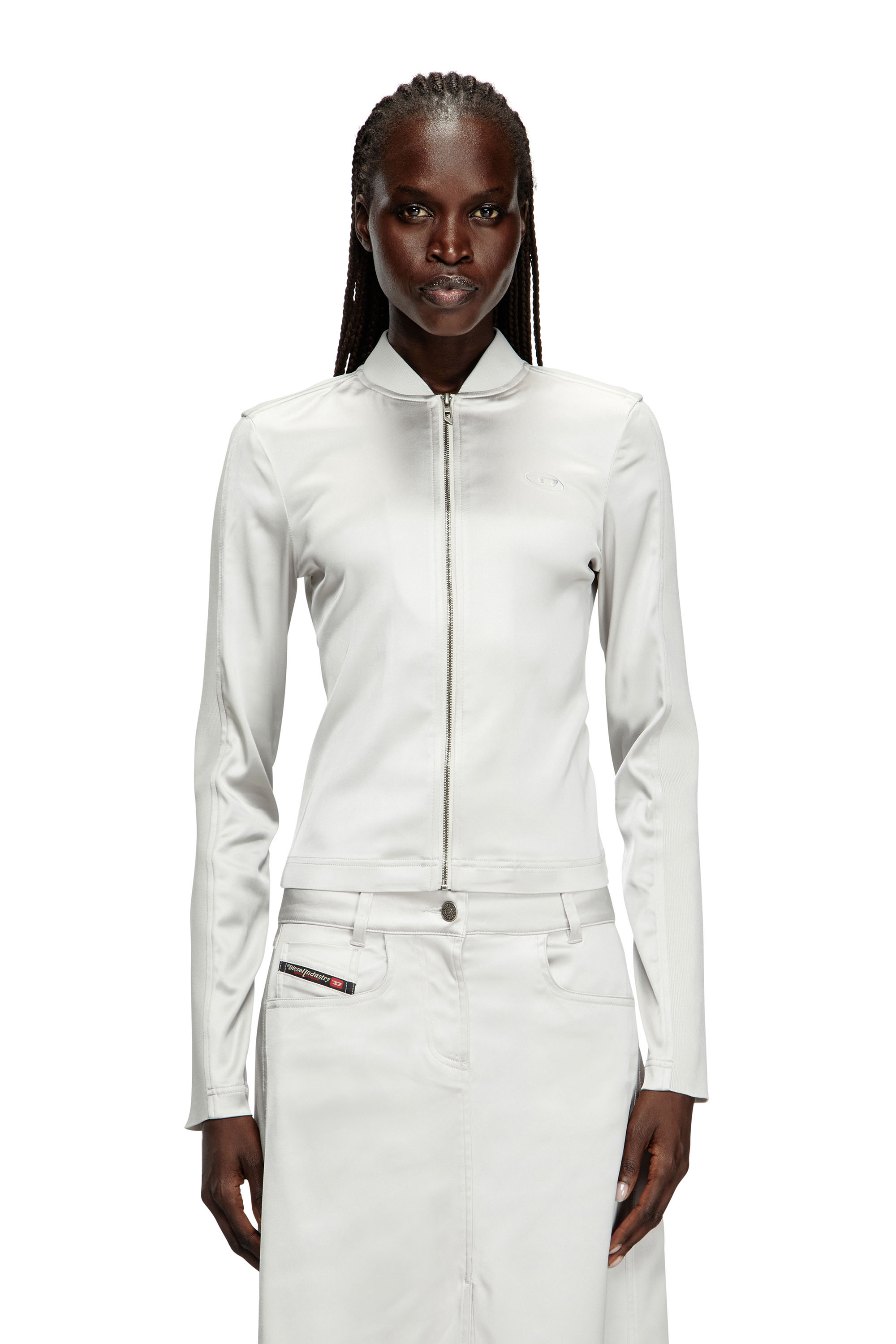 Diesel - Rib-knit and stretch satin jacket - Jackets - Woman - Grey