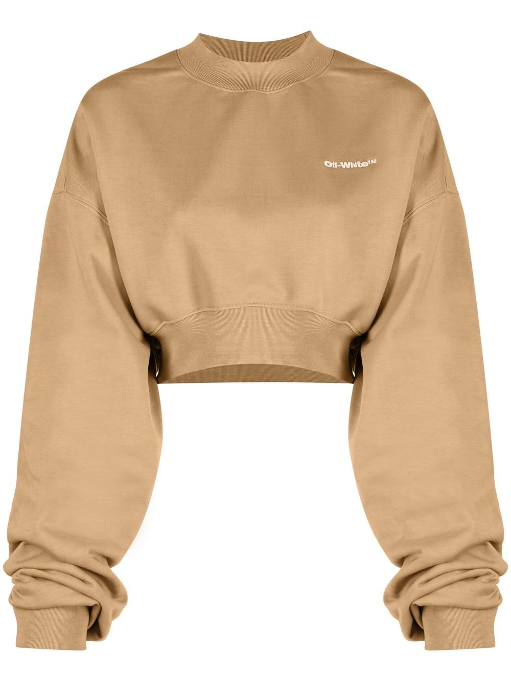 Off-White logo印花短款卫衣 - 褐色