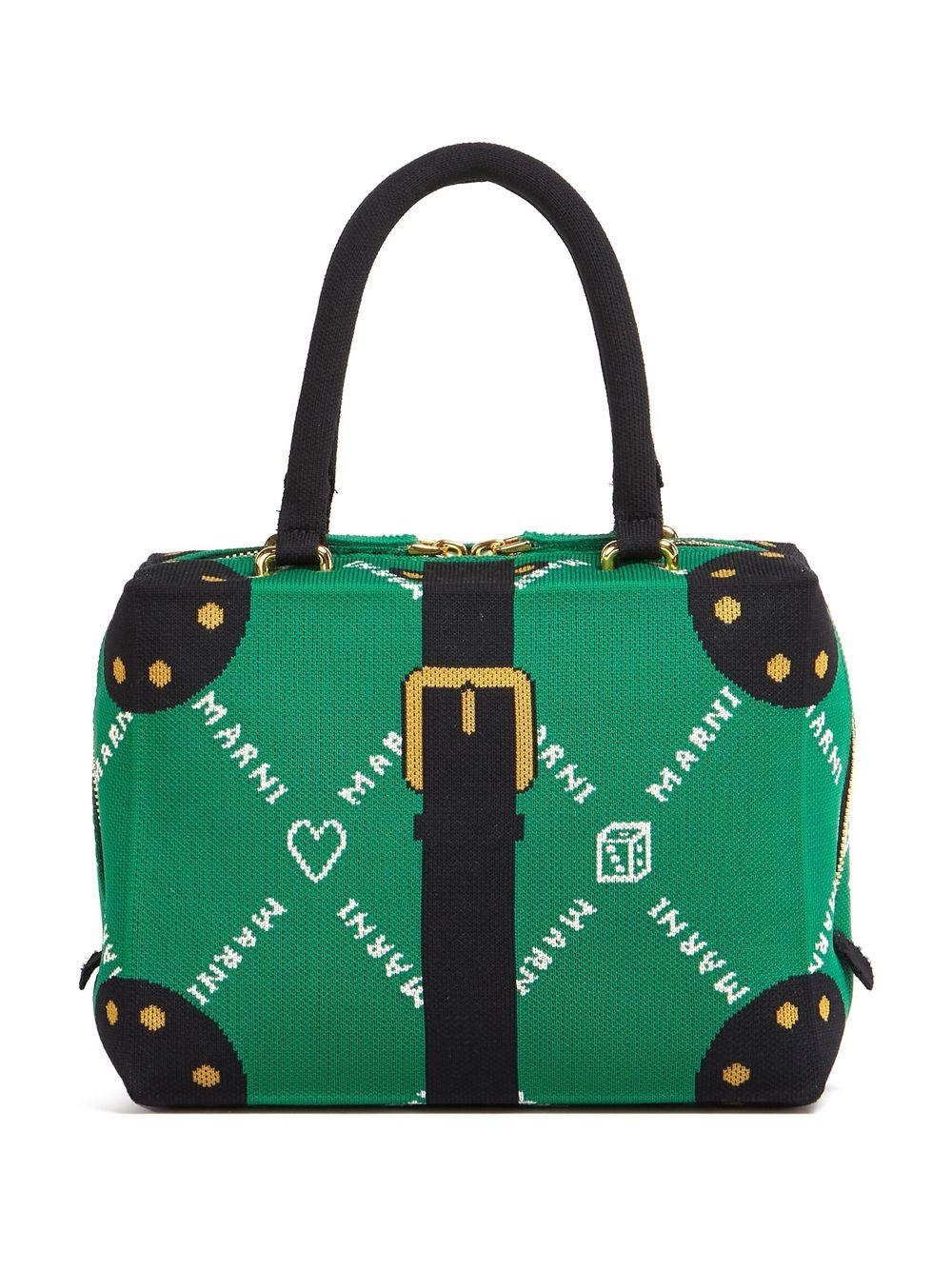 Marni 经典logo扣环印花手提包 - 绿色