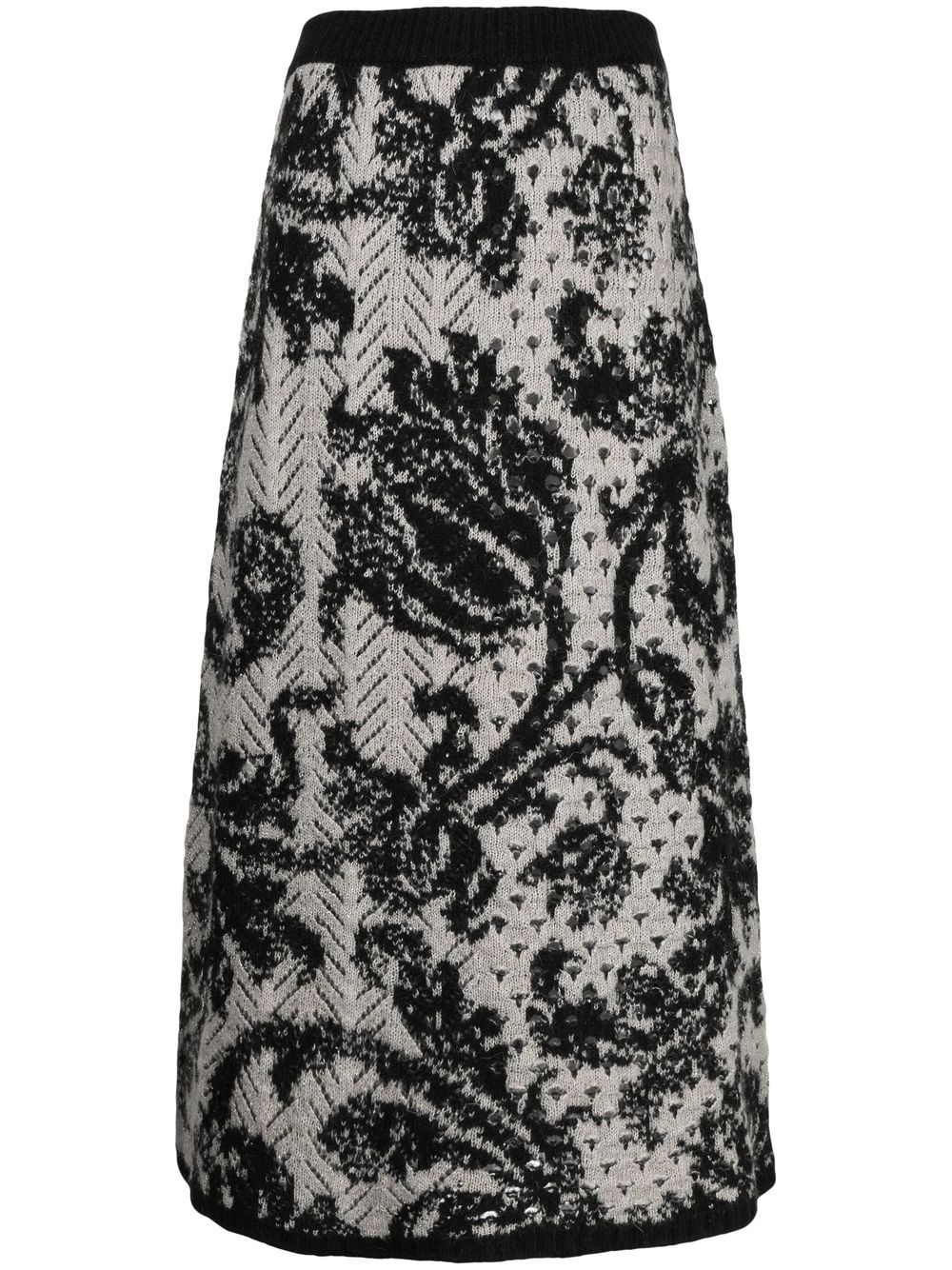 Antonio Marras 提花高腰中长半身裙 - 黑色