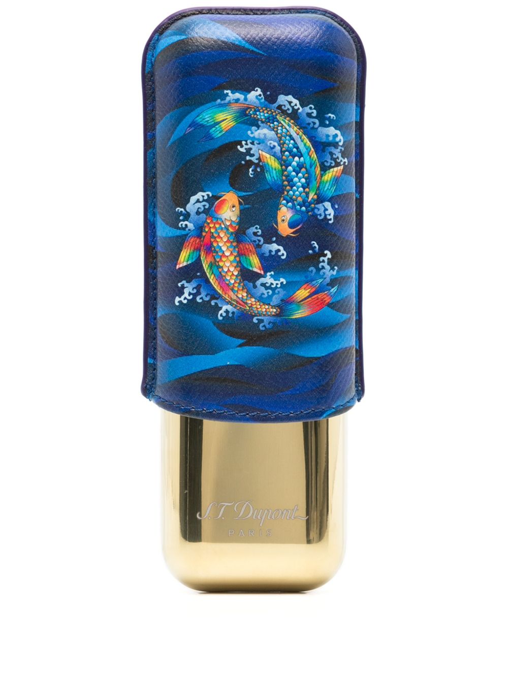 S.T. Dupont Koi Fish 印花皮质雪茄盒 - 蓝色